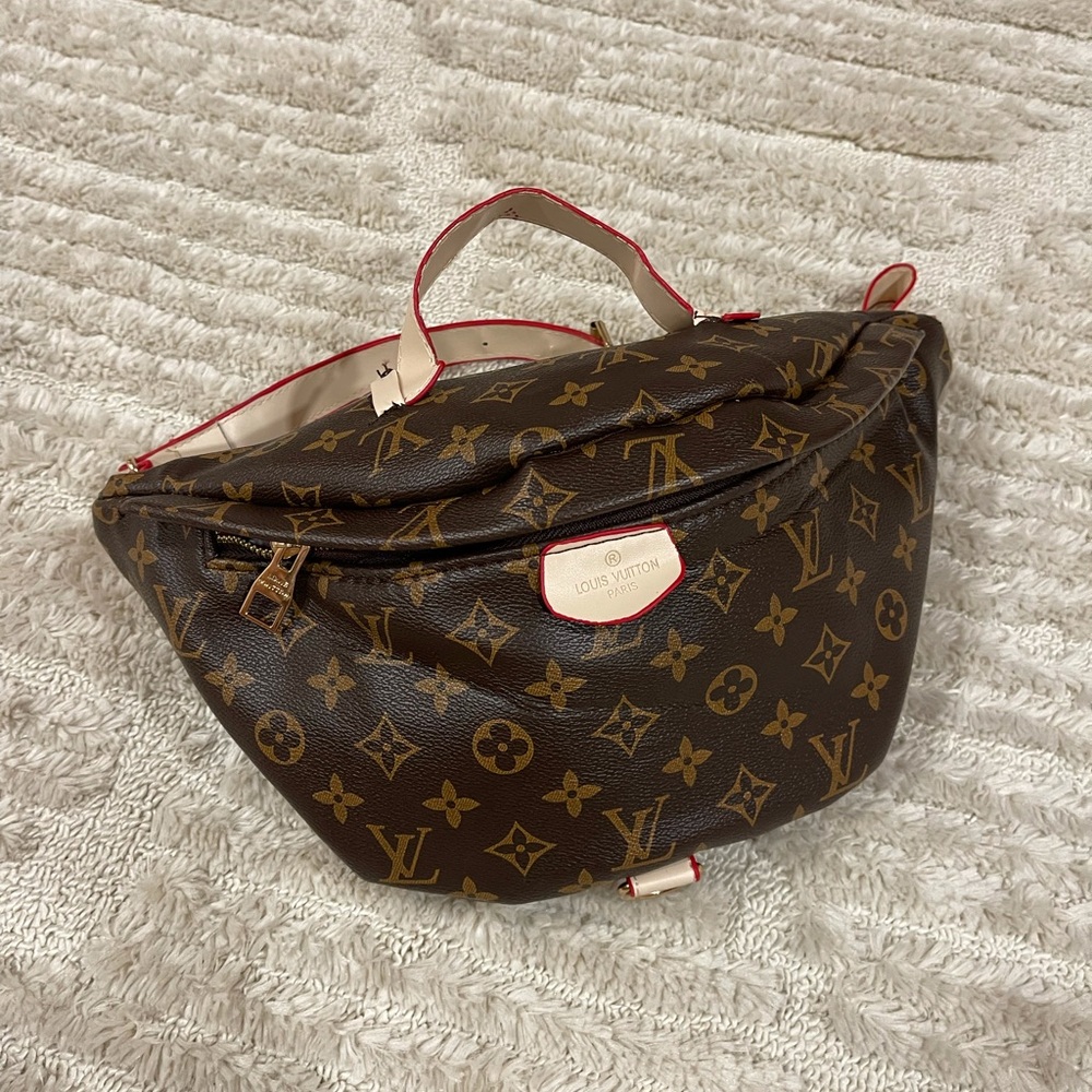 Monogram Crossbody Belt Bag with Red Trim